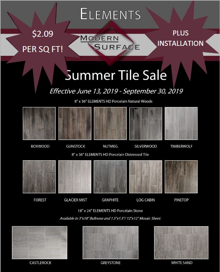 Modern Surface Summer Sale jpg Summer Sale: only $2.09 per square foot plus installation.